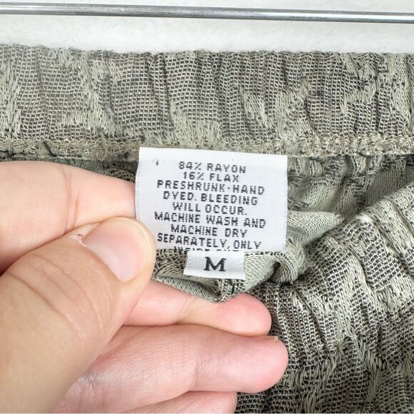 Vintage CP Shades Jaquard Floral Flax Blend Elastic Waist Pull On Pant Tan Sz M - Picture 8 of 13
